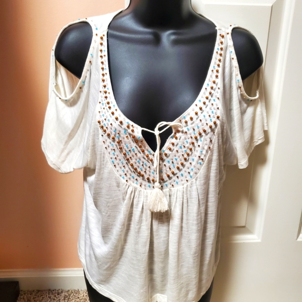 American Rag Cold Shoulder Embellished Top